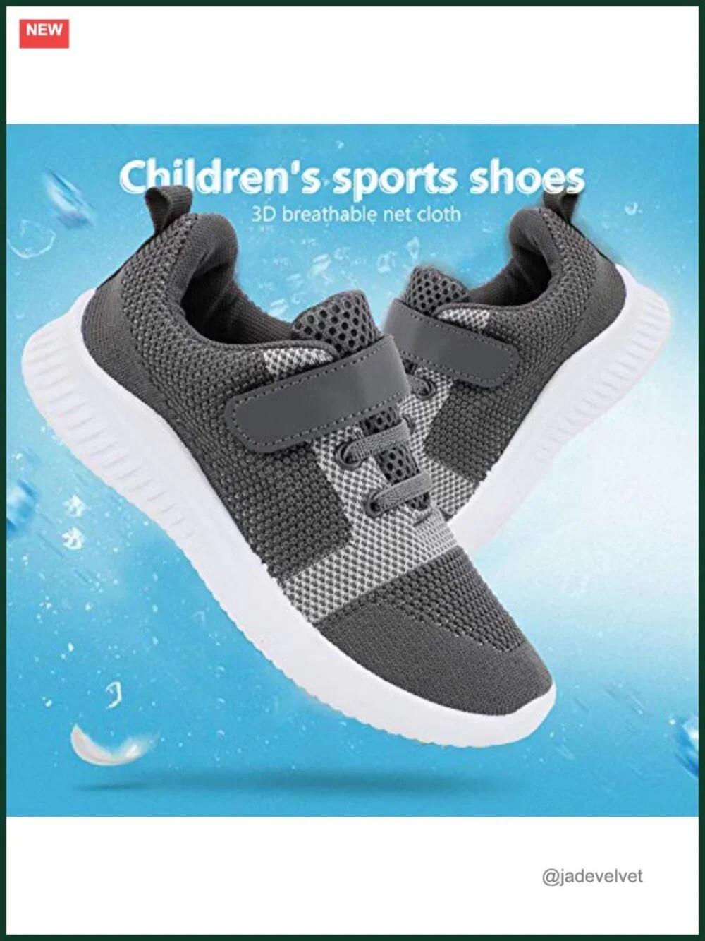 Kids Sneakers Hook & Loop Closure Memory Foam Breathable Lightweight